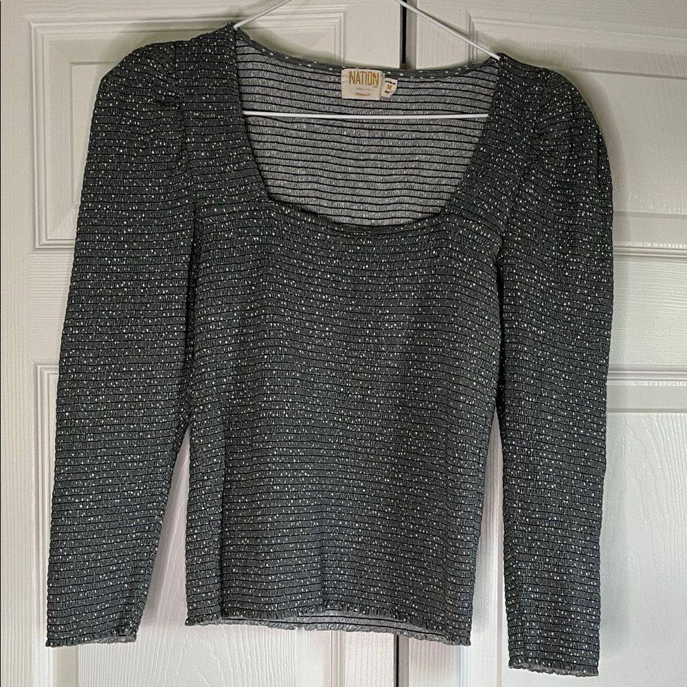 Nation LTD Alexandra Grey White Smocked Top Size Medium Revolve